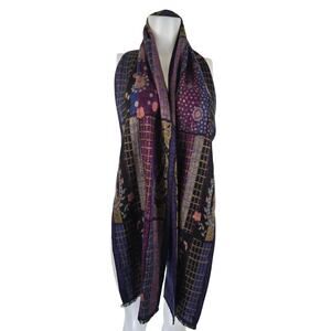 100% Cashmere Purple Navy Design Scarf Headdress Decor